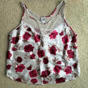 Vintage Gilligan & OMalley Floral Rose Satin Mesh Tank Top Romantic Womens Large